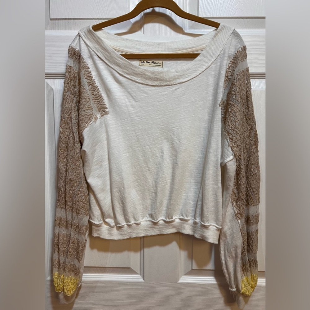 Free People We the Free white and lace raglan long sleeve tee